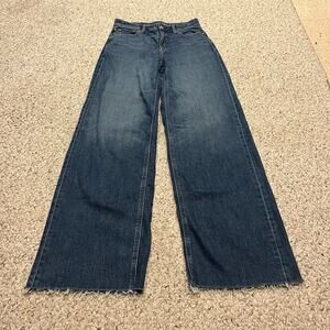 American Eagle Super High Rise Baggy Wide Leg Jeans 2 Extra Long Raw Hem Casual